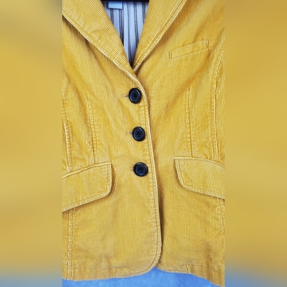 Gap BLAZER Women 1 MUSTARD YELLOW GOLD Corduroy LINED 3-Button ACADEMIA Preppy - Picture 3 of 11
